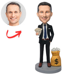 Male Boss with Cash and Money Bag Custom Bobblehead
