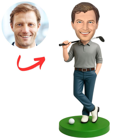 Gray T-shirt Golfer Custom Bobbleheads
