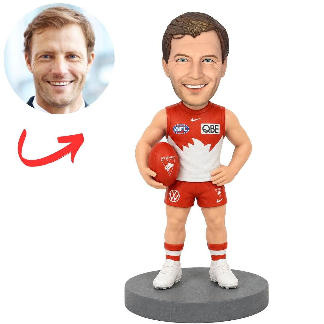 Custom Sydney Swans Australian Football Bobblehead in Red and White Uniform