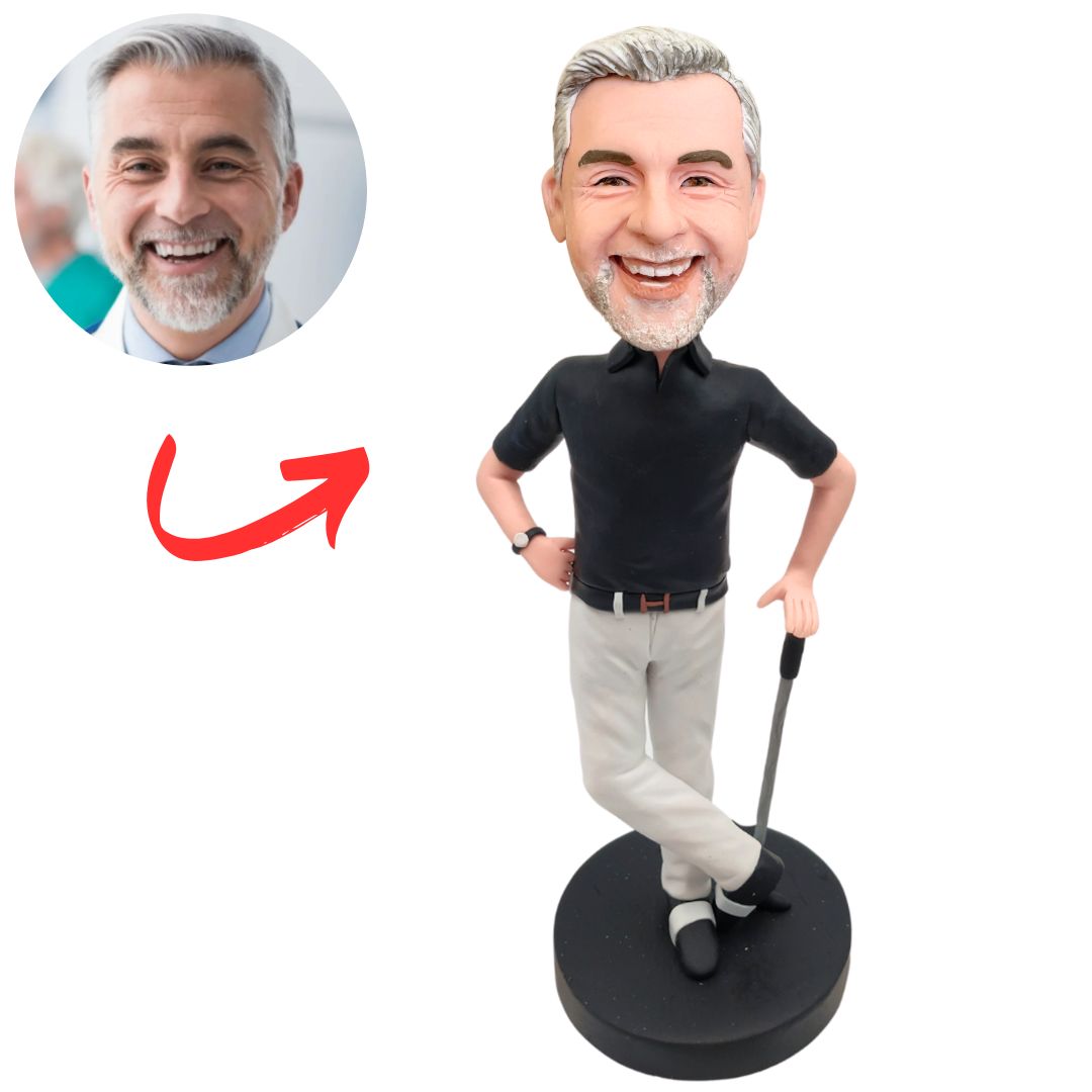 Black T-shirt Golf Player Custom Bobbleheads