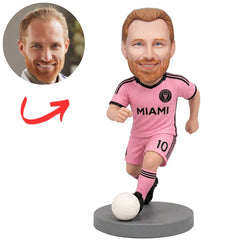 Inter Miami Player in Pink with Foot on Ball Custom Soccer Bobblehead