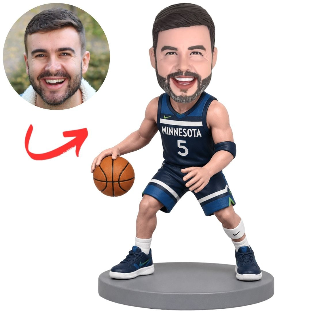 Custom Minnesota Timberwolves Basketball Bobblehead in a Low Dribble Stance