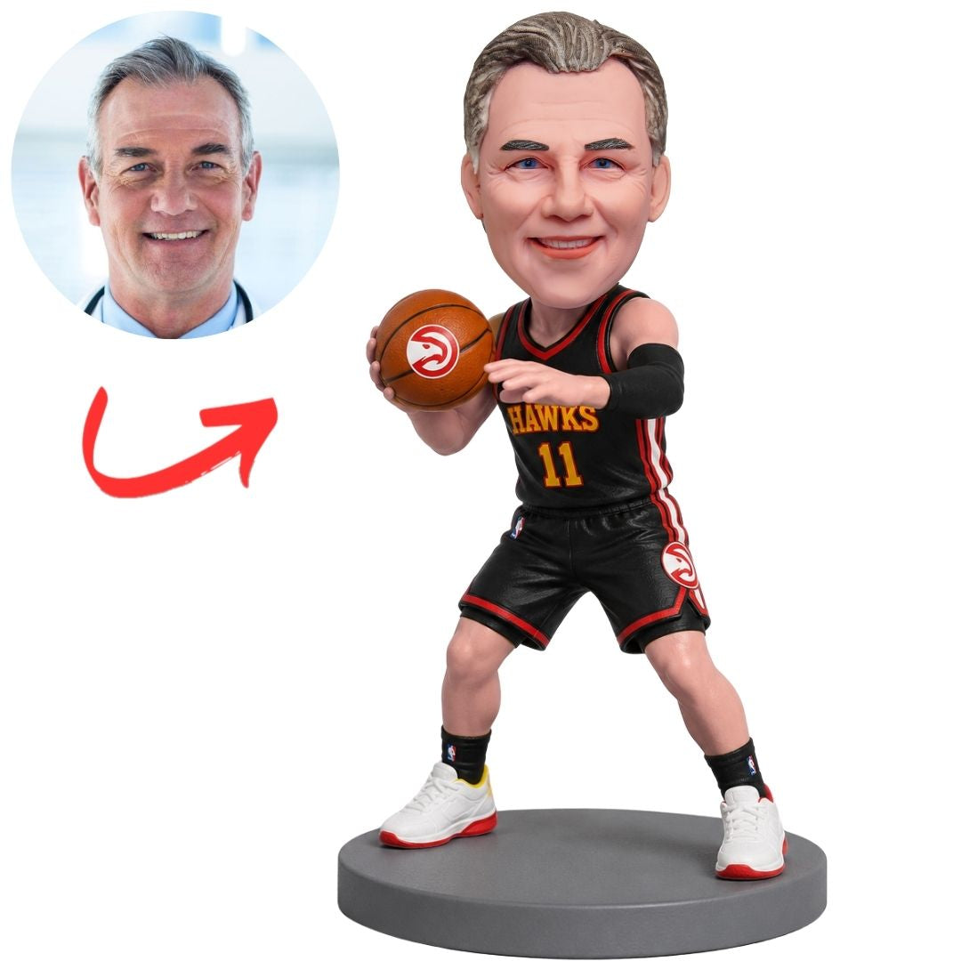 Custom Atlanta Hawks Basketball Bobblehead Cradling the Ball