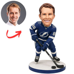 Tampa Bay Lightning Hockey Player with Stick and Puck Custom Bobblehead