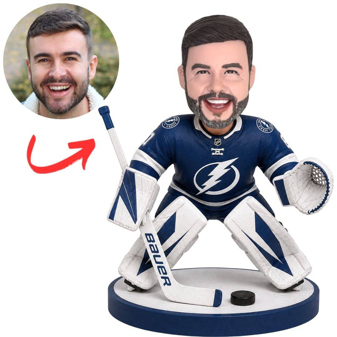 Custom Tampa Bay Lightning Hockey Goalie Bobblehead with White Pads