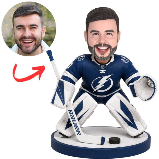 Custom Tampa Bay Lightning Hockey Goalie Bobblehead with White Pads