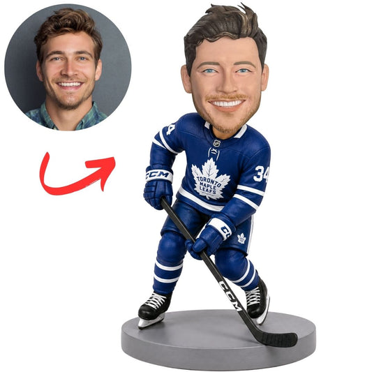 Toronto Maple Leafs Hockey Player Bending with Stick Custom Bobblehead
