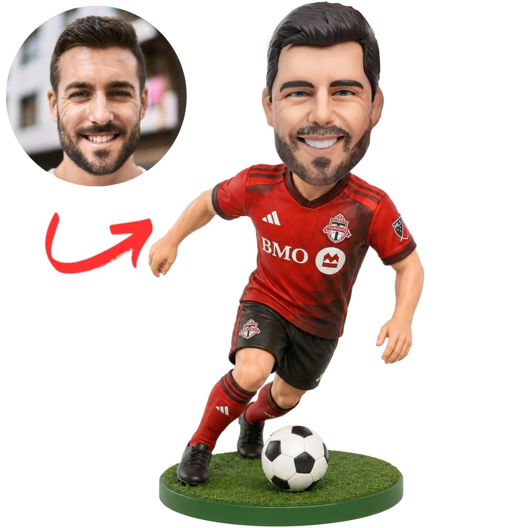 Custom Toronto FC Soccer Runner Bobblehead in Red and Black Uniform