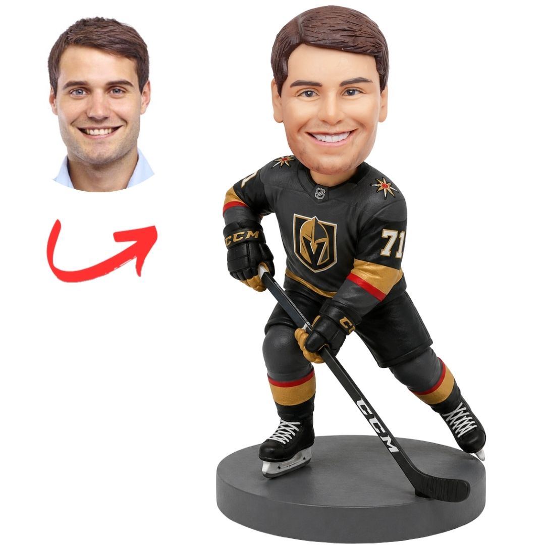 Vegas Golden Knights Hockey Player Crouching with Stick Custom Bobblehead
