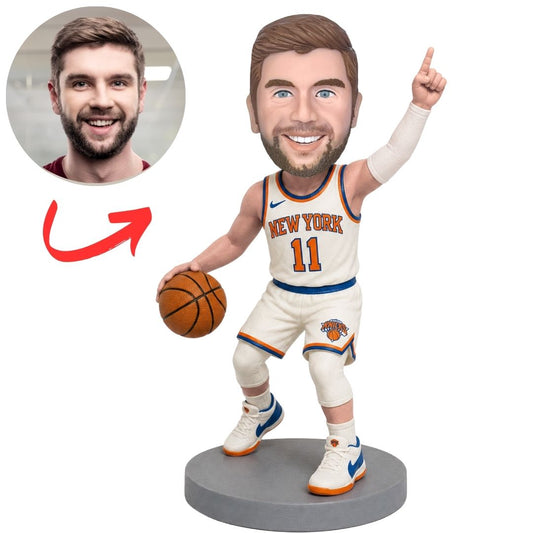 New York Knicks Player Pointing Up Custom Basketball Bobblehead