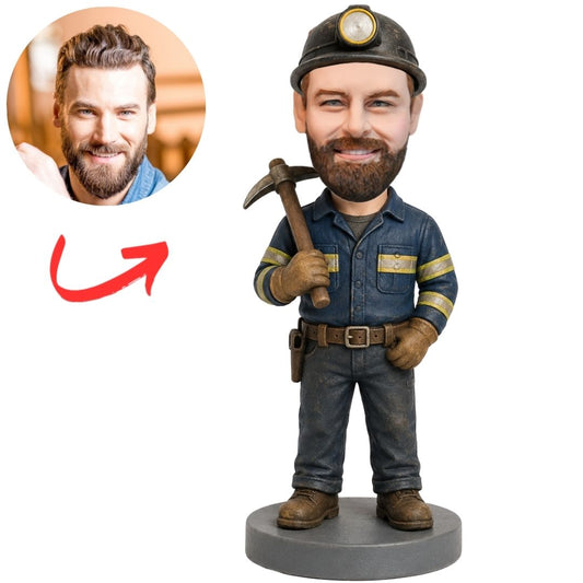 Custom Miner Bobblehead with Headlamp and Pickaxe