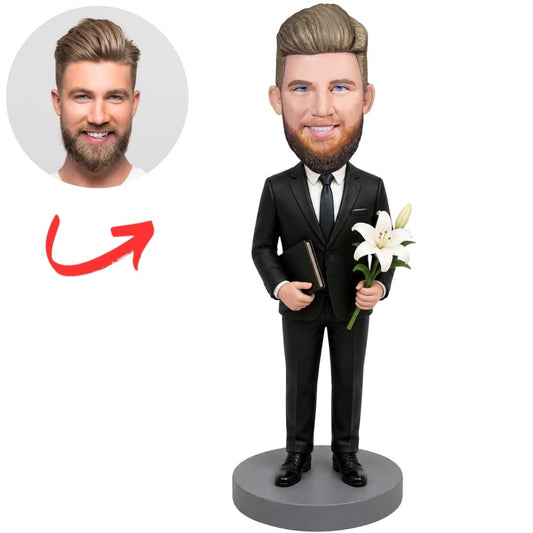 Mortician with White Lilies and Book Custom Bobblehead