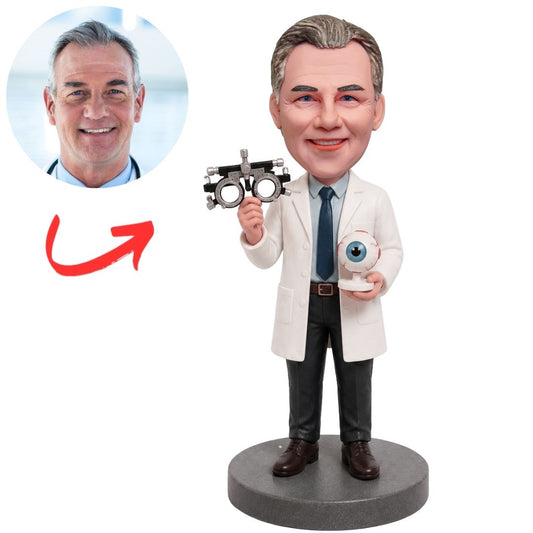 Custom Optometrist Bobblehead with Eye Model and Examination Lens