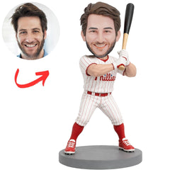 Custom Philadelphia Phillies Baseball Batter Bobblehead Preparing to Swing