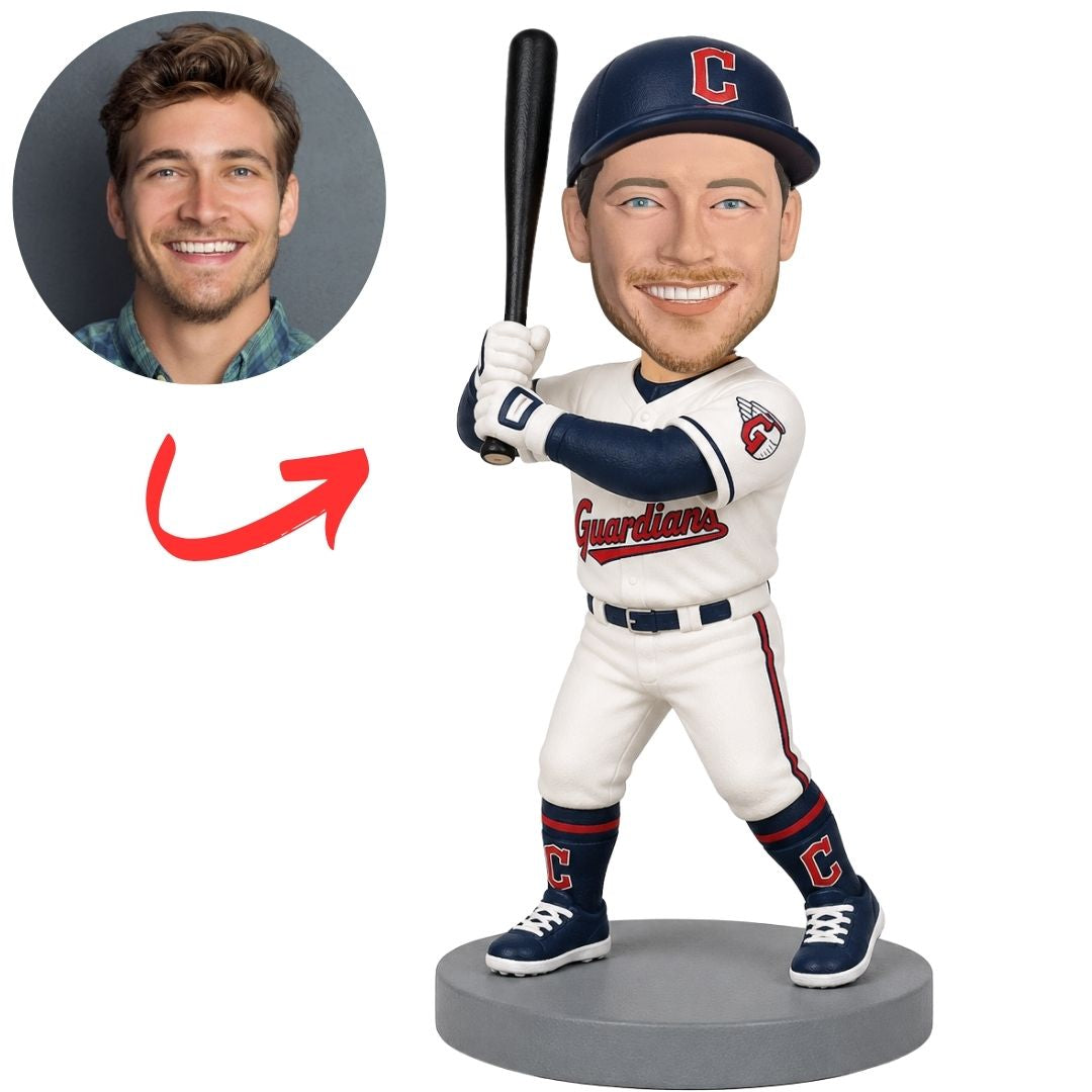 Custom Cleveland Guardians Baseball Batter Bobblehead Raising Black Bat