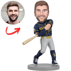 Custom Milwaukee Brewers Baseball Batter Bobblehead with Bat Held Low