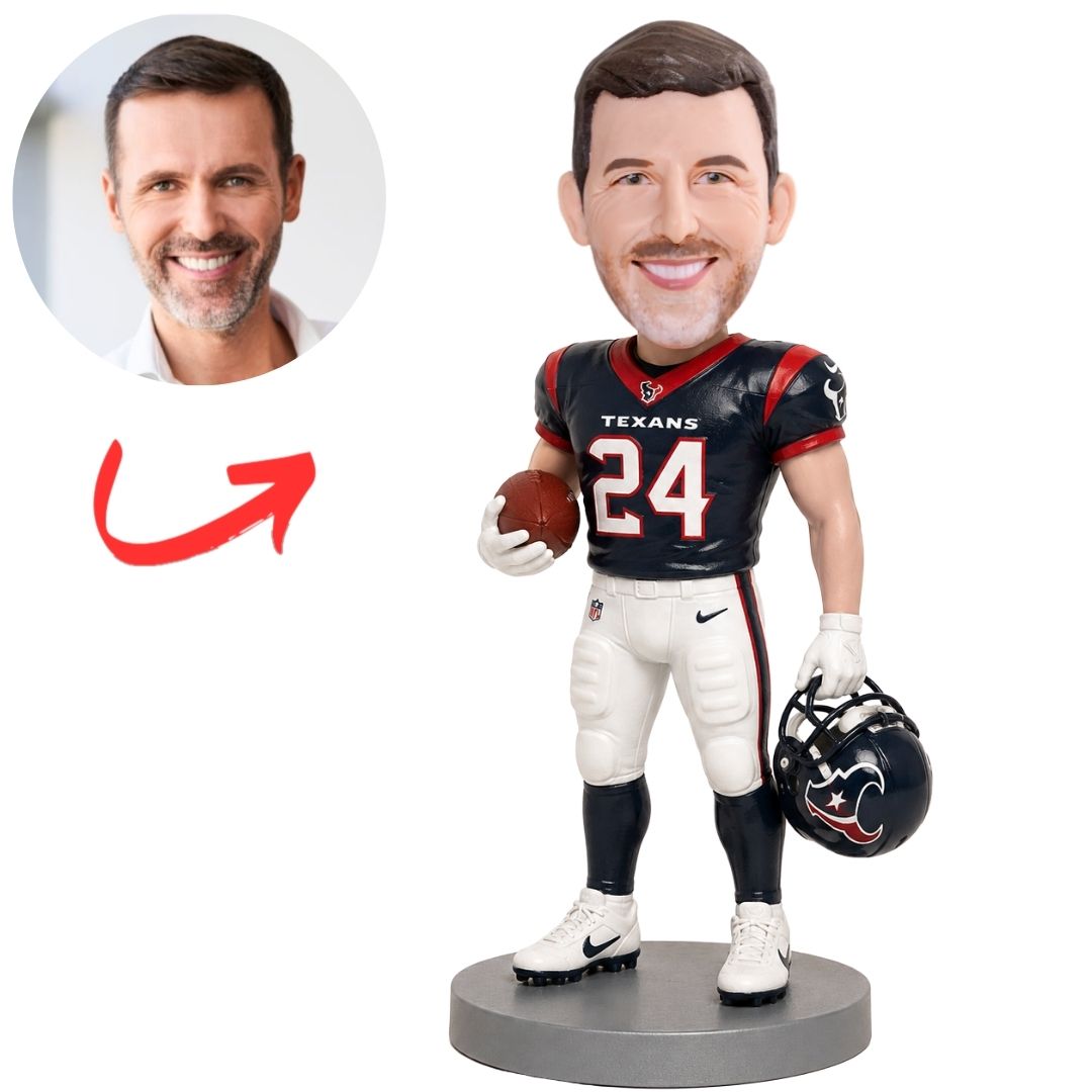 Custom Houston Texans Football Bobblehead Holding Ball and Helmet