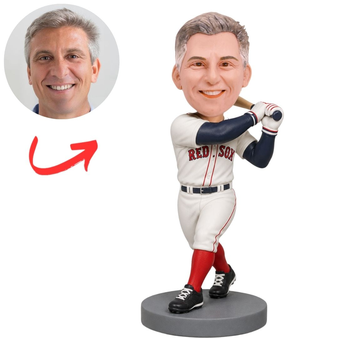 Boston Red Sox Baseball Batter Finishing Swing Custom Bobblehead