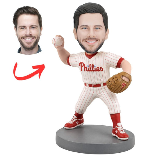 Custom Philadelphia Phillies Baseball Pitcher Bobblehead in Red Shoes