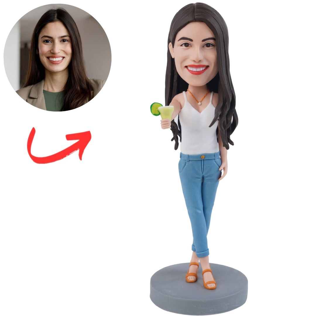 Custom Woman Bobblehead Holding a Lime Cocktail