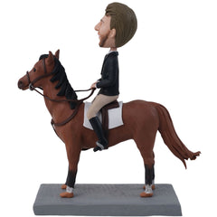 Equestrian Rider on Bay Horse Custom Bobblehead