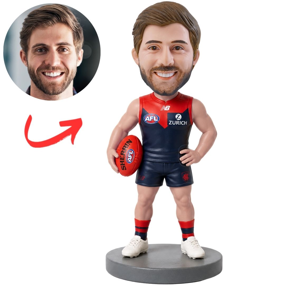 Melbourne Demons AFL Australian Football Player in Navy and Red Custom Bobblehead