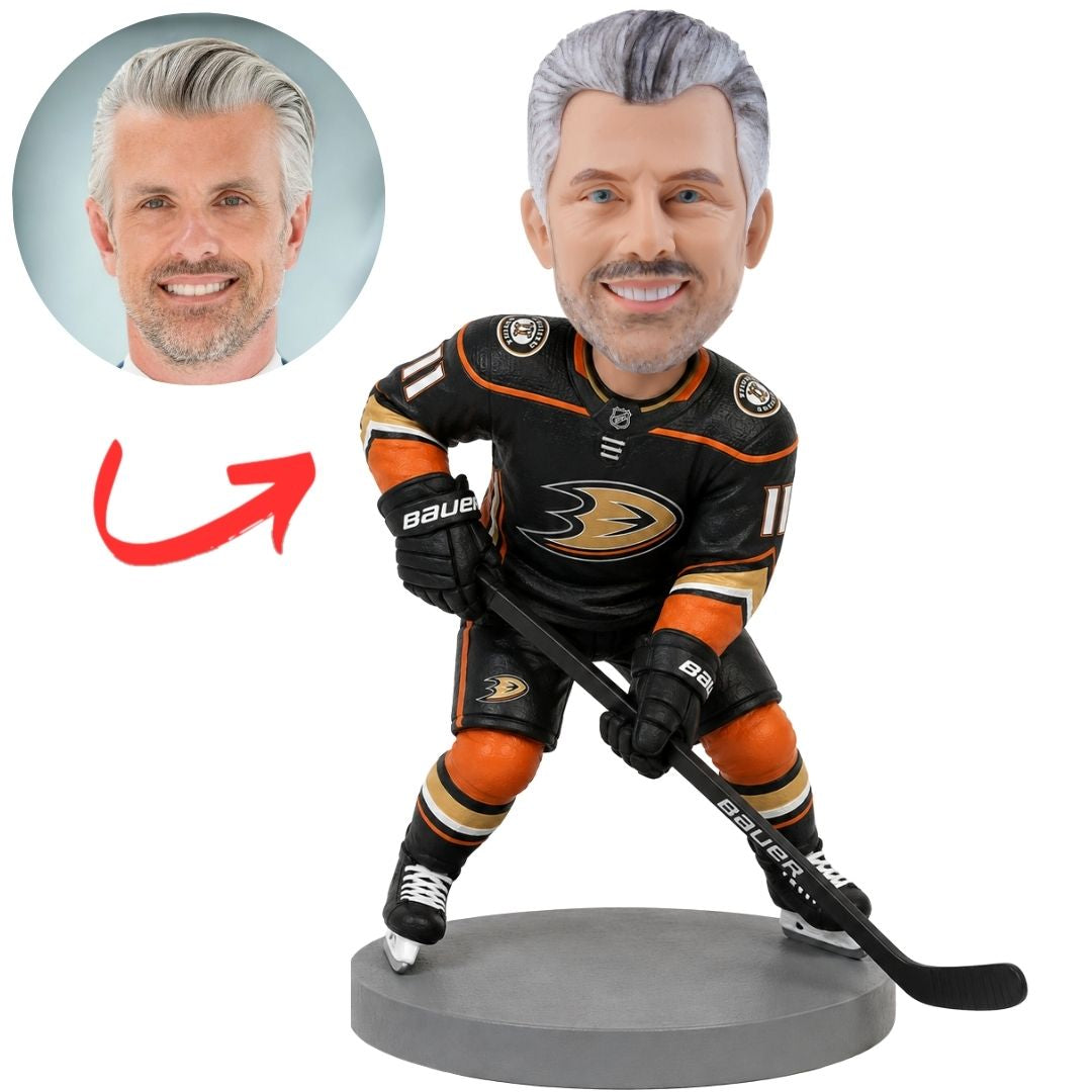 Anaheim Ducks Hockey Player in Black and Orange Custom Bobblehead