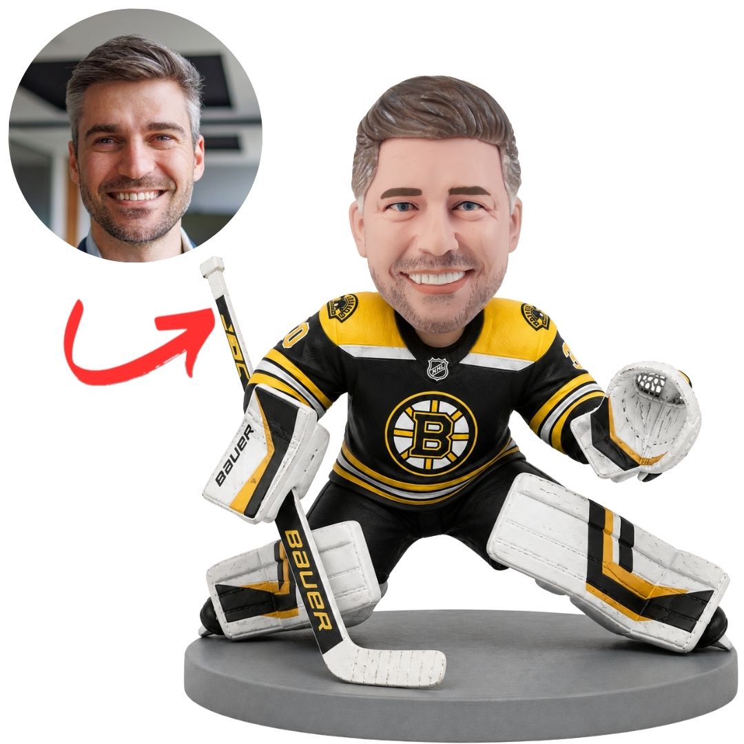 Boston Bruins Hockey Goalie in Butterfly Stance Custom Bobblehead