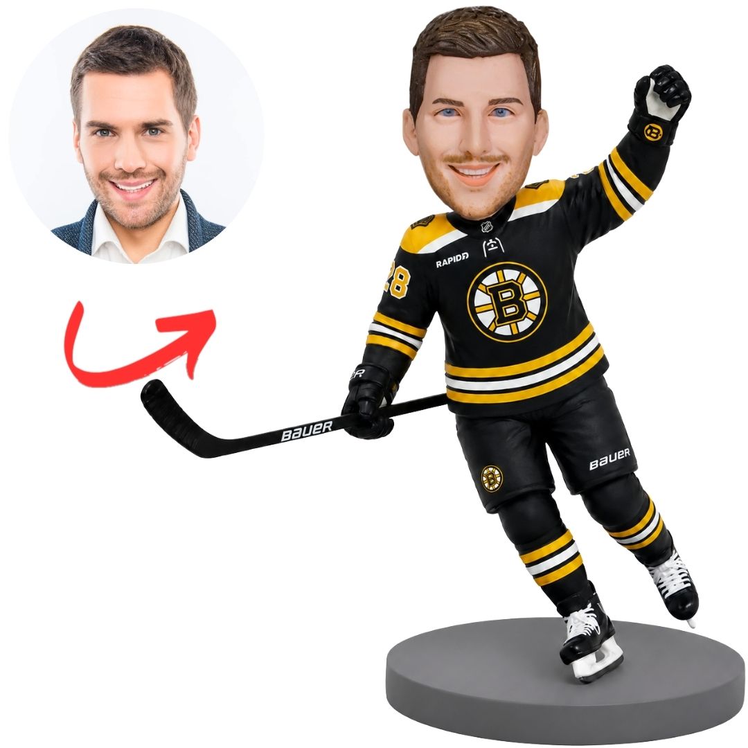 Boston Bruins Hockey Player Raising a Fist Custom Bobblehead