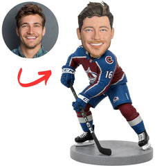 Colorado Avalanche Hockey Player Leaning into Stick Custom Bobblehead