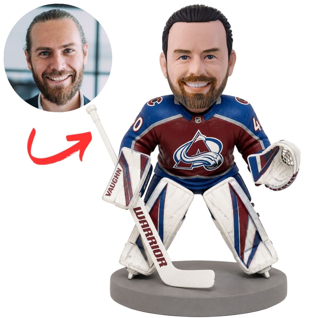 Colorado Avalanche Hockey Goalie with White Pads Custom Bobblehead