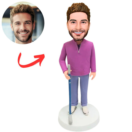 Purple Shirt Golf Player Custom Bobbleheads