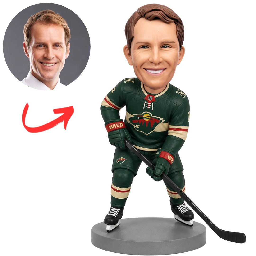 Minnesota Wild Hockey Player in Green Uniform Custom Bobblehead
