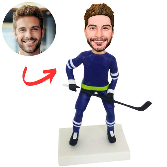 Dark Blue Suit Hockey Player Custom Bobbleheads