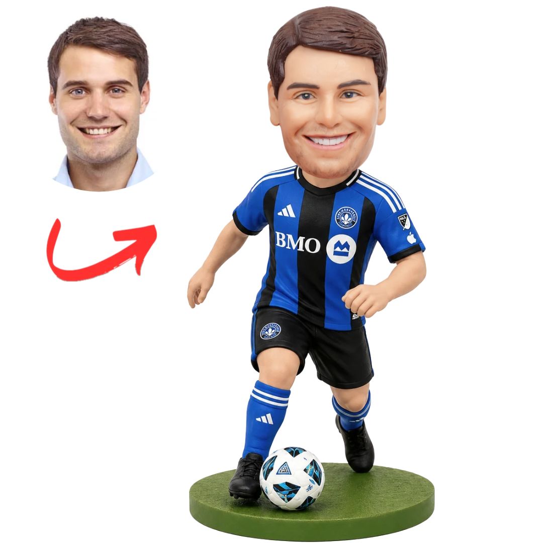 CF Montreal Soccer Player in Blue and Black Custom Bobblehead