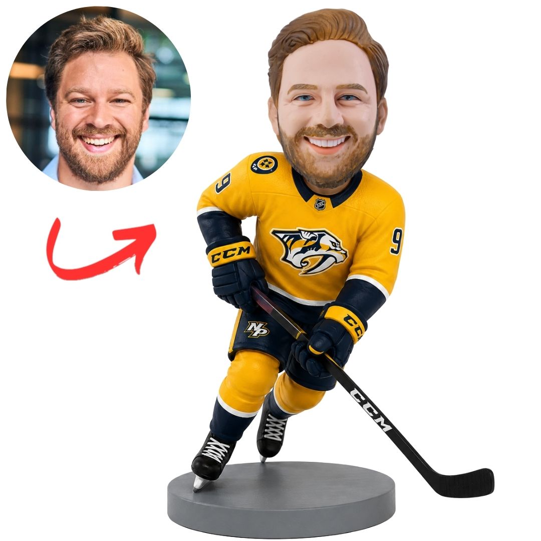 Nashville Predators Hockey Player in Yellow Jersey Custom Bobblehead