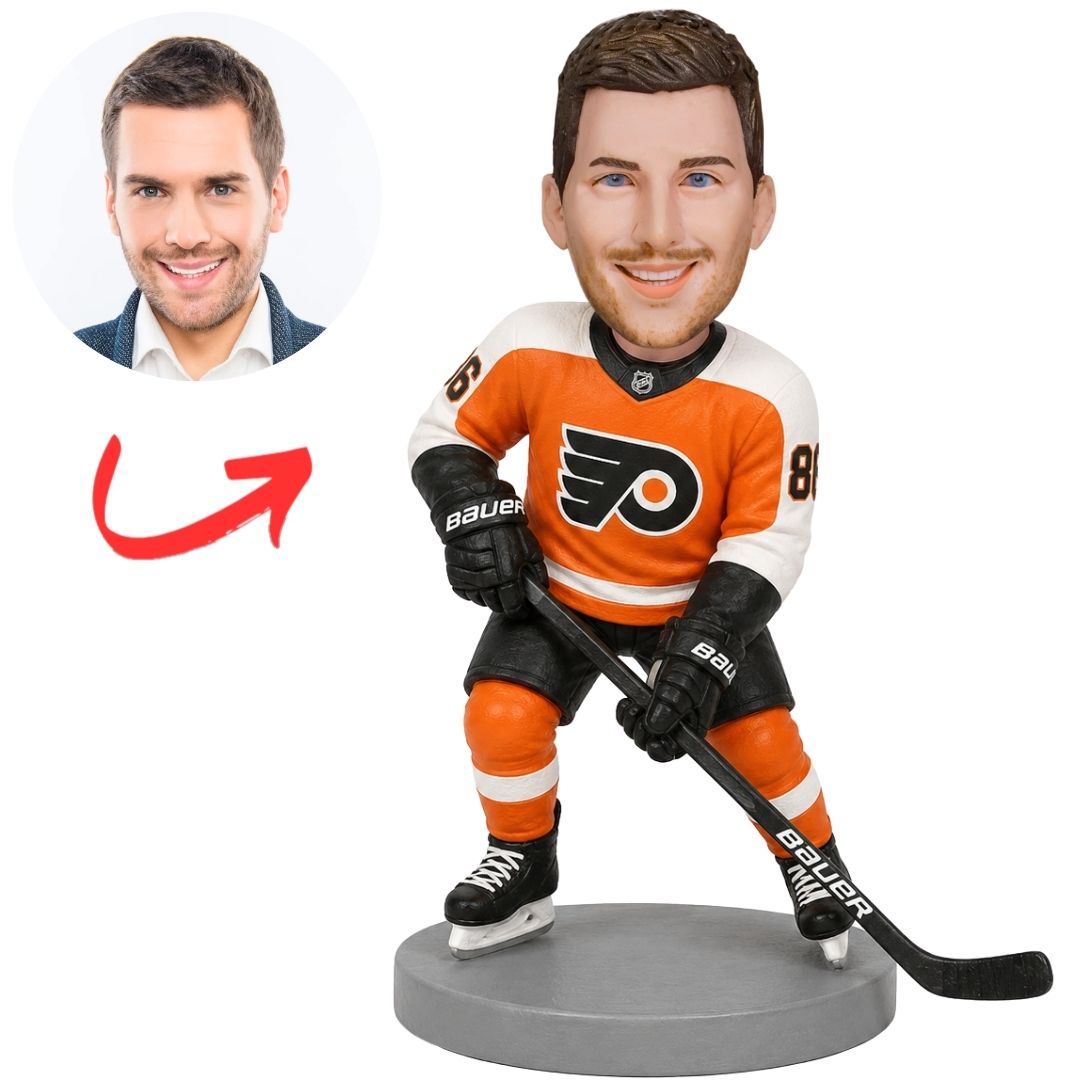 Philadelphia Flyers Hockey Player in Orange Jersey Custom Bobblehead