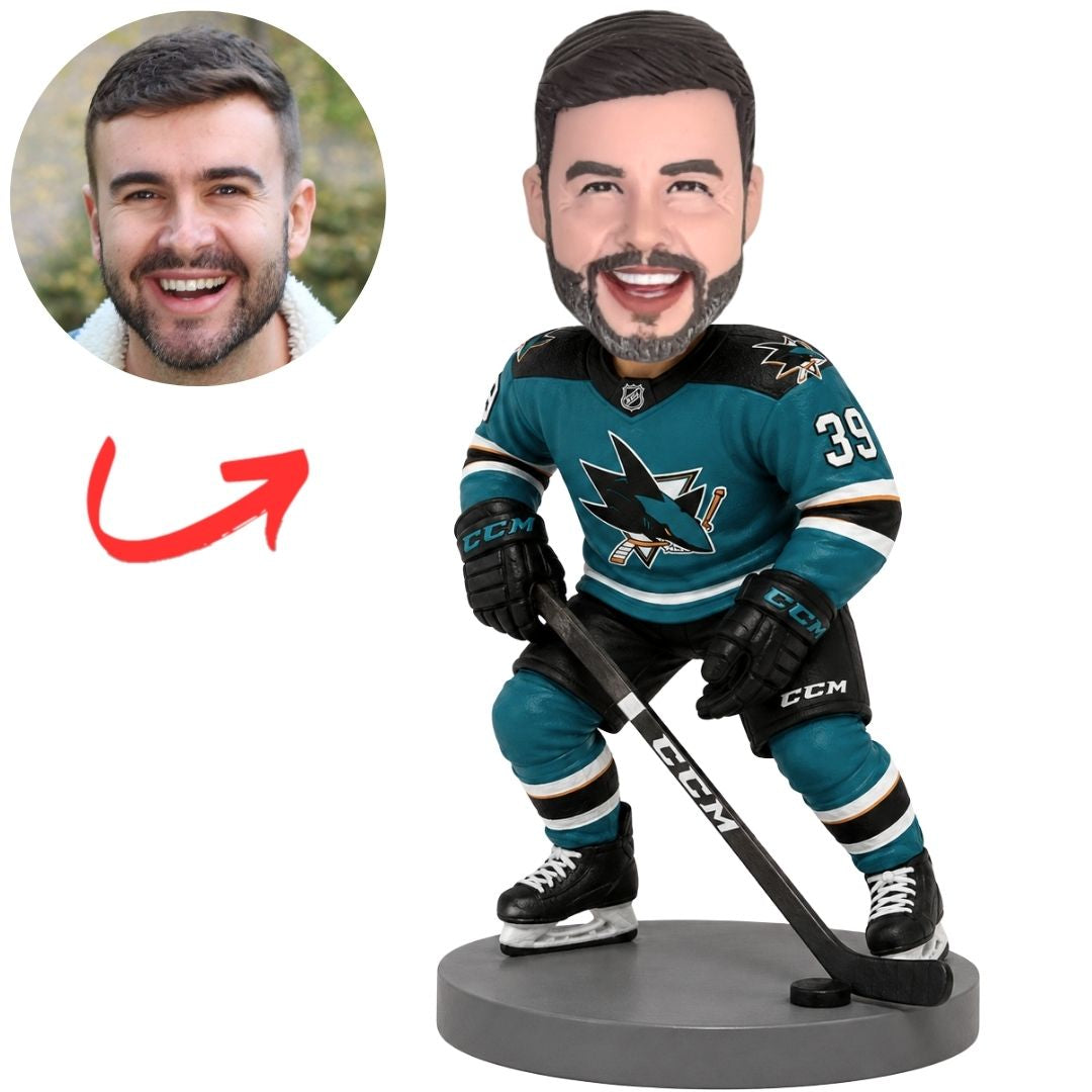 San Jose Sharks Hockey Player in Teal Uniform Custom Bobblehead