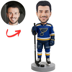 St. Louis Blues Hockey Player Holding Stick Upright Custom Bobblehead