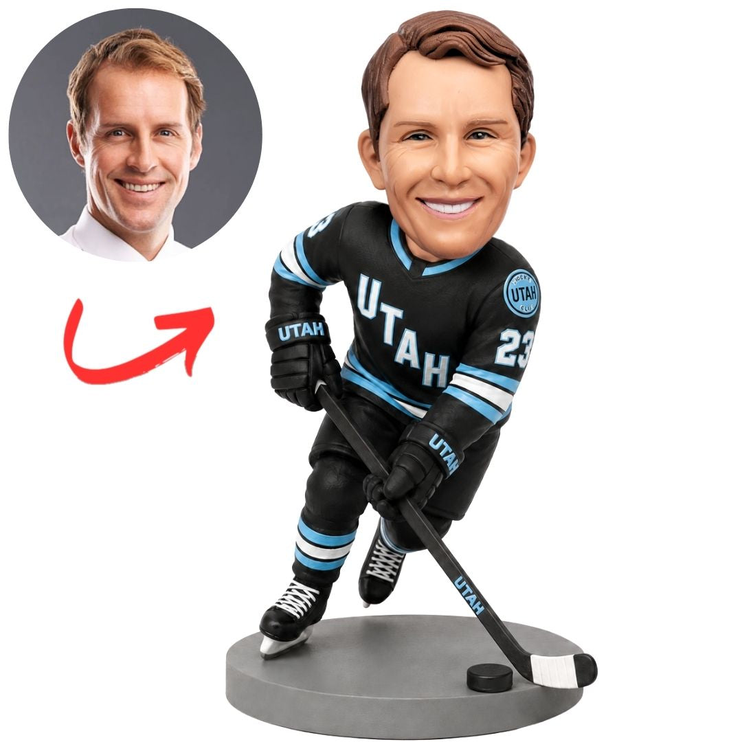 Utah Hockey Club Player in Black and Blue Custom Bobblehead