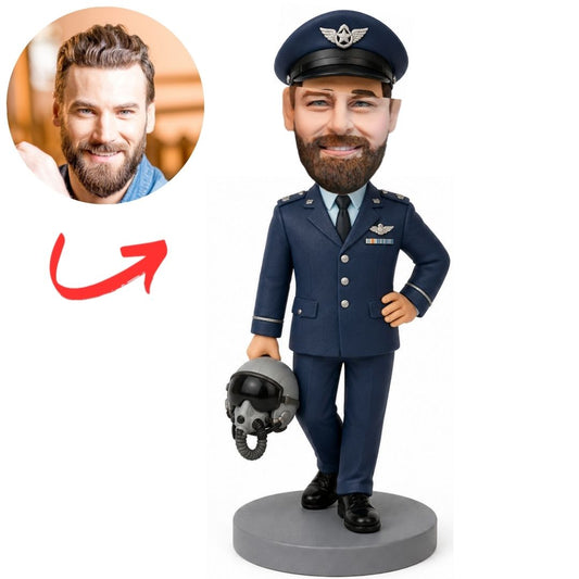 Air Force Pilot Custom Bobblehead Holding Flight Helmet