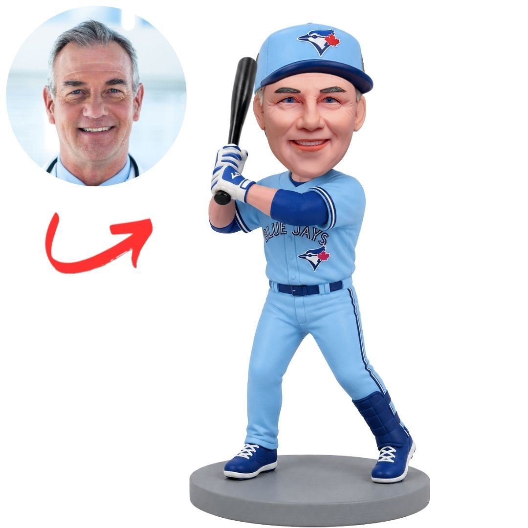 Toronto Blue Jays Baseball Batter in Light Blue Uniform Custom Bobblehead