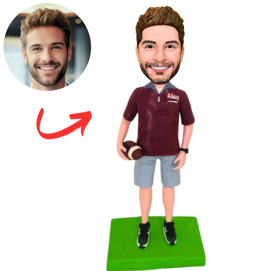 Football Player in Crimson T-shirt Custom Bobbleheads