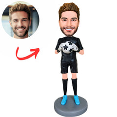 Custom Black Suit Male Soccer Player Bobbleheads Gifts