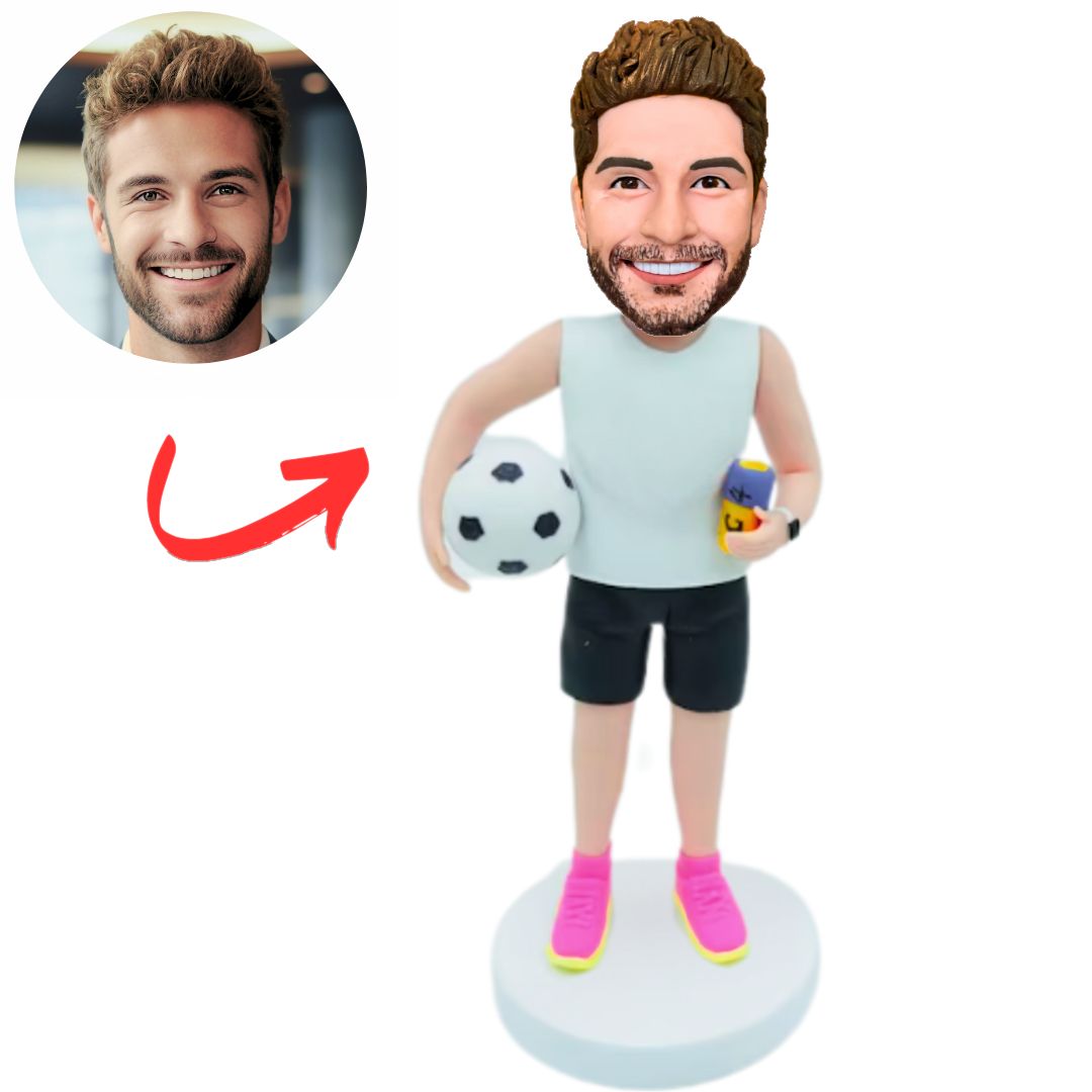 Custom Man Holding Soccer Bobbleheads