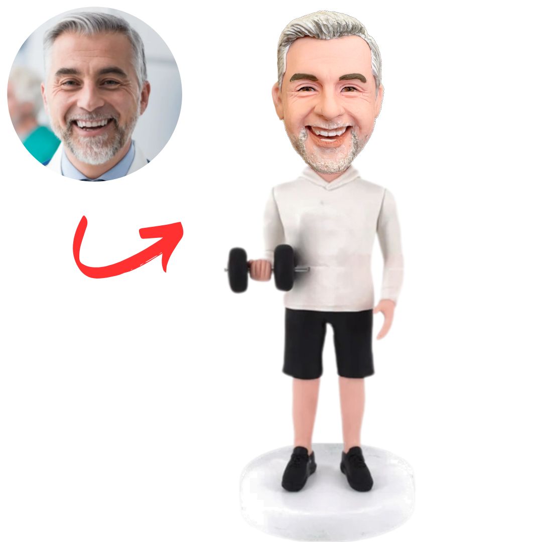 Custom Man in Hoodie Holding Dumbbells Bobbleheads