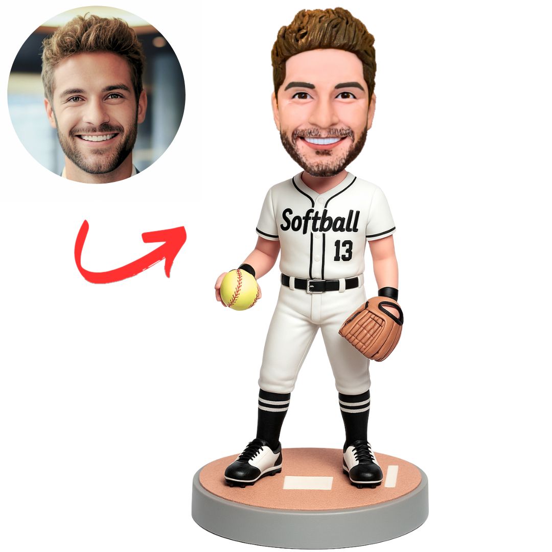 Custom White Suit Softball Player Bobbleheads