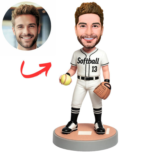 Custom White Suit Softball Player Bobbleheads