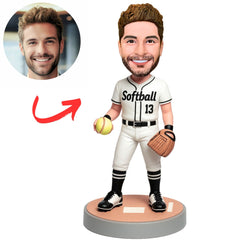 Custom White Suit Softball Player Bobbleheads