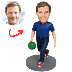 Custom Blue Suit Male Bowling Player Bobbleheads